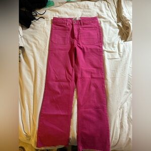Zara Hot Pink Kick Flare Crop Jeans